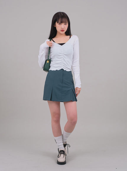 Cropped Long Sleeve Top with Front Shirring C2701
