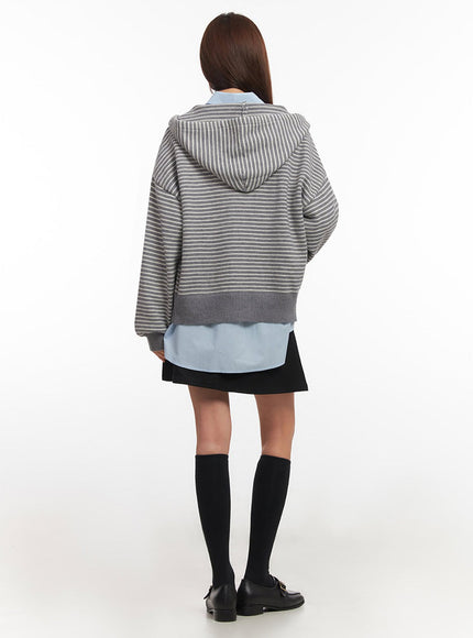 Stripe Zip-Up Hooded Cardigan IM514