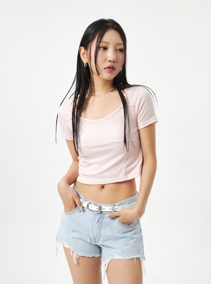 Heart Neck Cropped Tee CA320