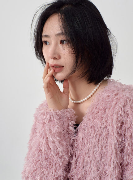 Faux Fur Button Cardigan OD26