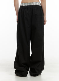 checked-shorts-layered-wide-leg-trousers-cy416