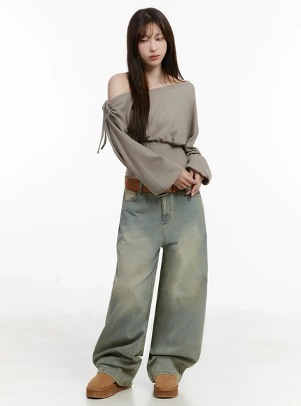 Off-Shoulder Knit Sweatshirt IJ521