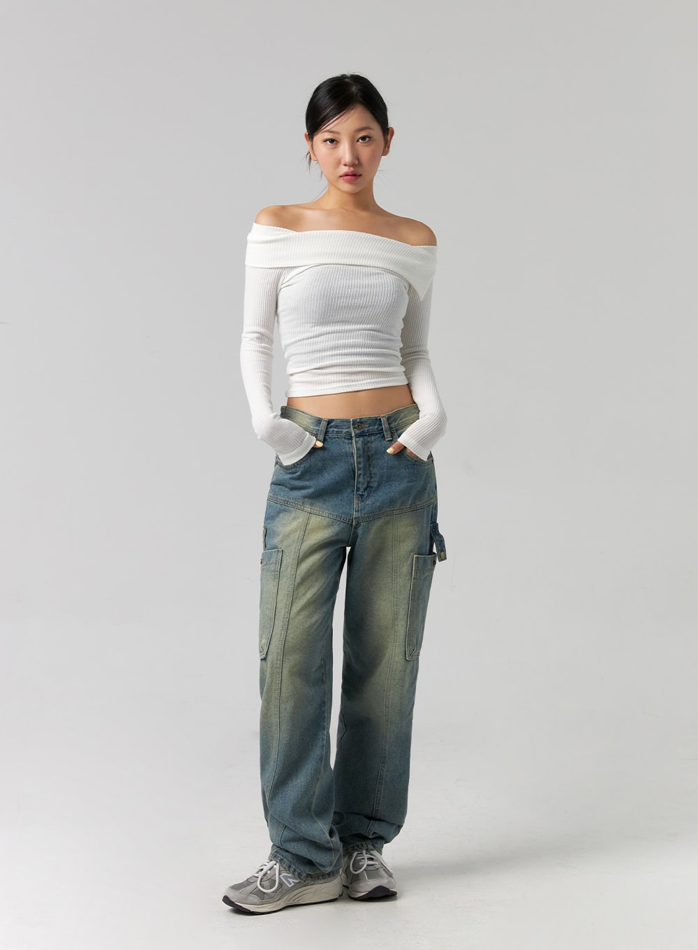 Off-Shoulder Long Sleeve Top CG329 Korean Women's Fashion