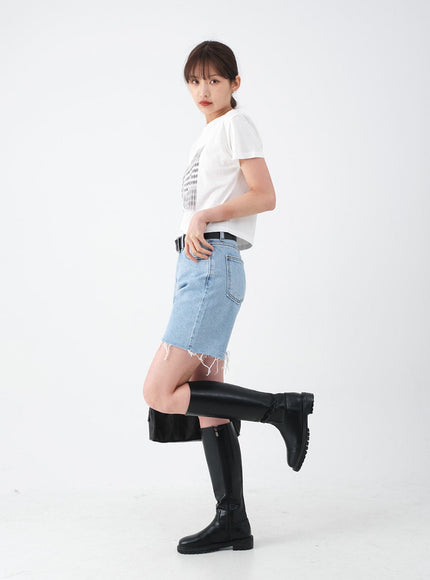 Raw Hem Long Denim Shorts CA29