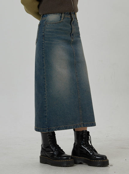 Back Slit Denim Maxi Skirt CD23