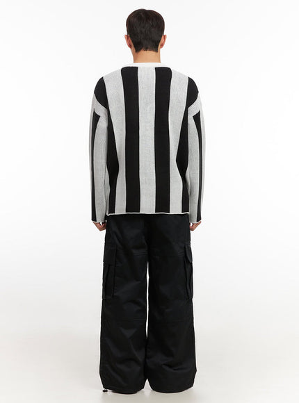 Men's Striped Oversized Graphic Sweater IF521