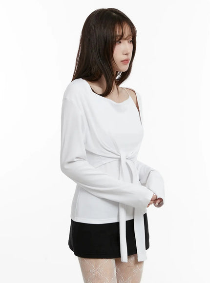 Tie Layered Knit Cami Cardigan Set IJ516