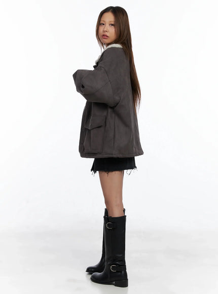 Oversized Suede Shearling Jacket IN528