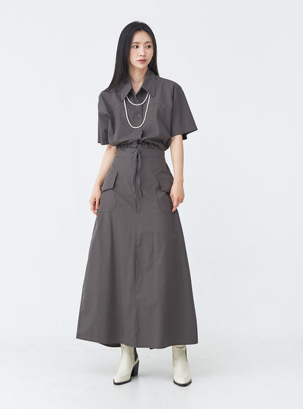 Drawstring Cropped Shirt UU1407