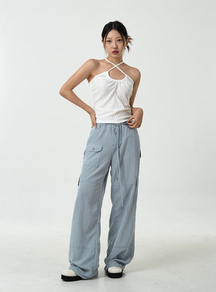 Drawstring Waist Wide Cargo Pants CU13