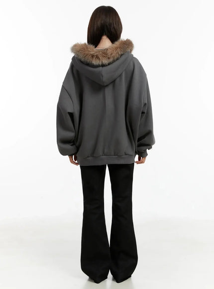 Faux Fur Printed Zip-Up Hoodie ID531