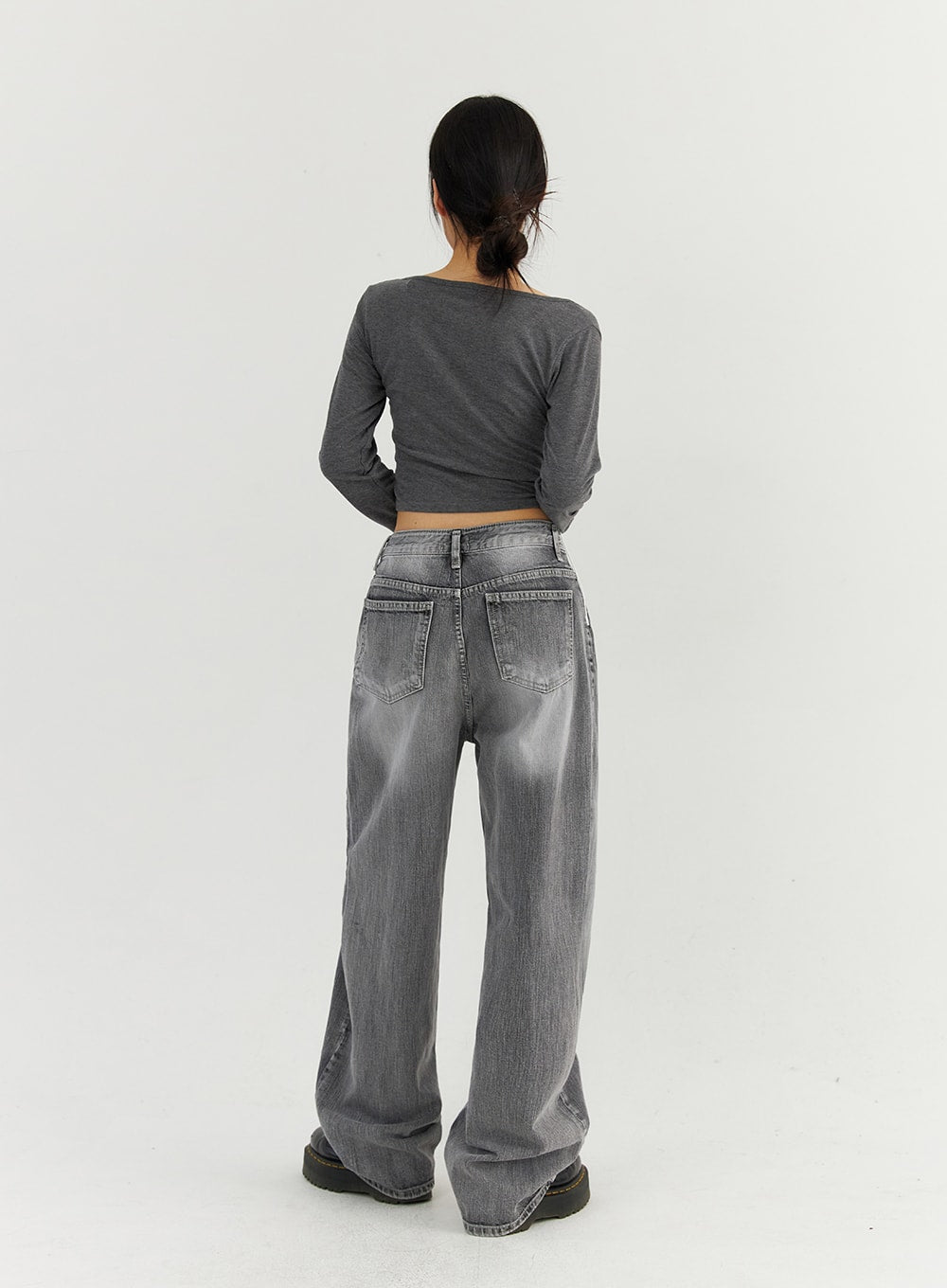 Grey Washed Wide Leg Jeans CO323 - Korean Women's Fashion