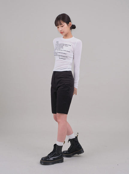 Cropped Long Sleeve T Shirt with Graphic Print F10