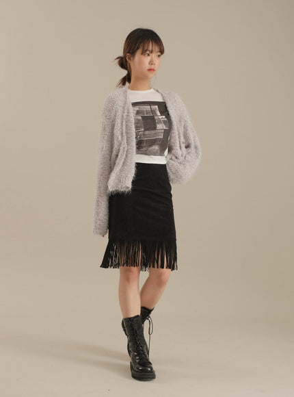 Tassel Hem Knee Length Skirt