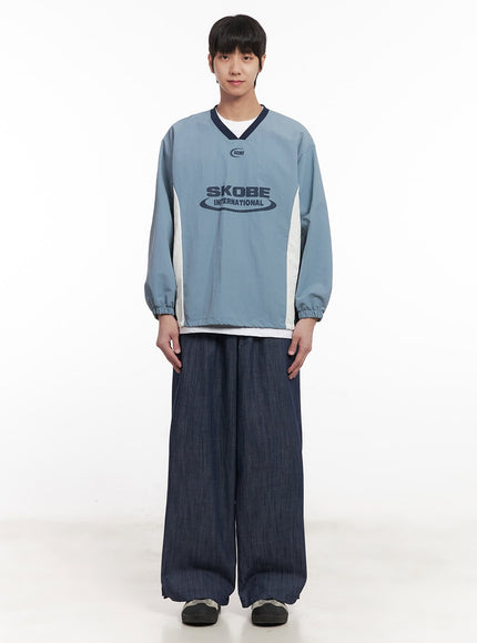 Men's V-Neck Windbreaker Sweatshirt (Light Blue) IM518