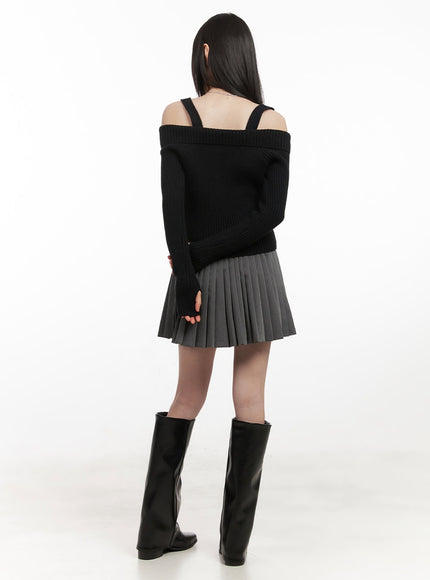 Ribbed Button-Down Off-Shoulder Sweater CJ528