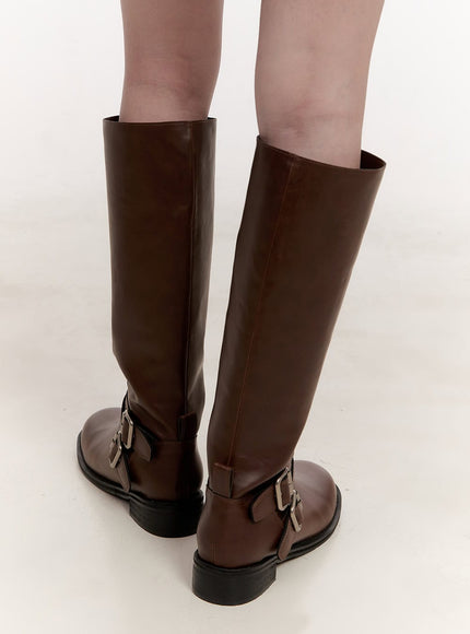 Double Buckle Knee-High Boots CJ531