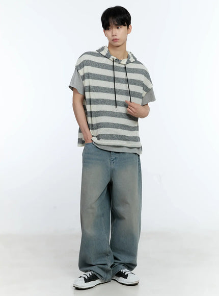 Men's Striped Short-Sleeve Hoodie IG501