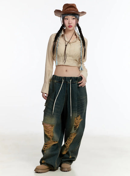 Yoomi Distressed Wide Leg Jeans CM511