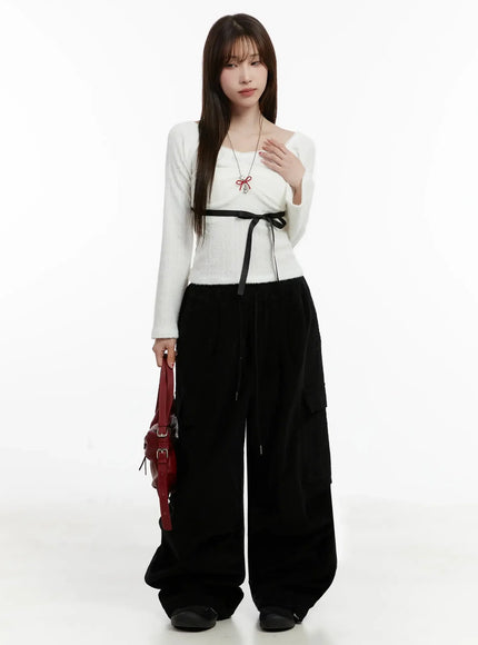 Soft Off-Shoulder Ribbon Top ID525