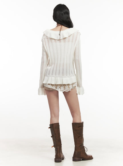 Frill Lace V-Neck Knit Cardigan CF513