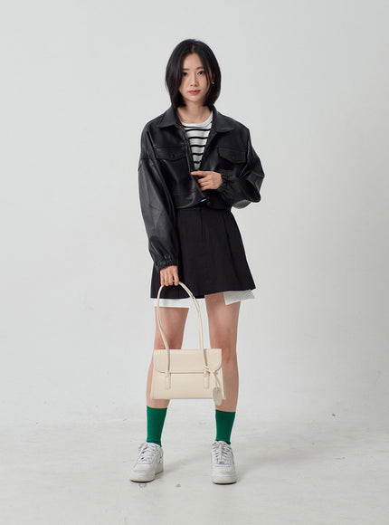 Faux Leather Cropped Jacket OF301