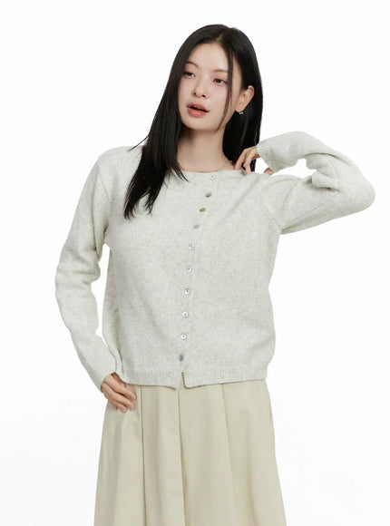 asymmetrical-button-long-cardigan-f502 / Light beige