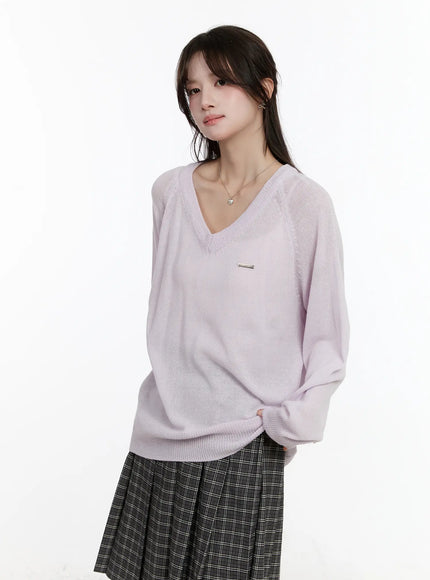 oversized-v-neck-knit-sweater-cm510 / Light purple