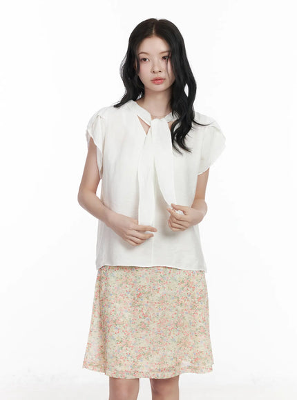 Bow Tie Short Sleeve Blouse CA509