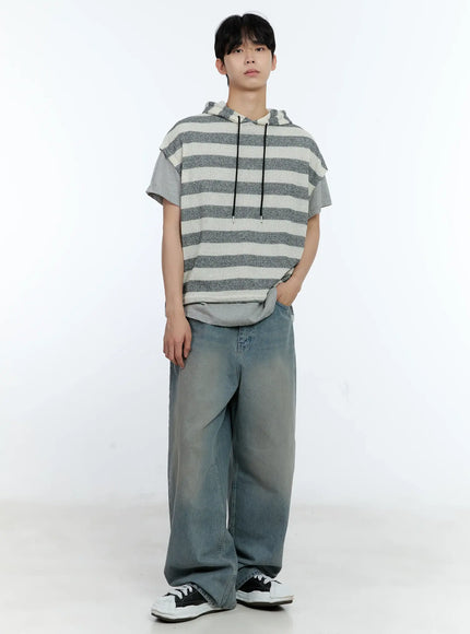Men's Striped Short-Sleeve Hoodie IG501