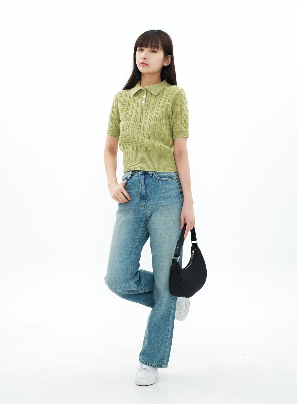 Cable Knit Collared Short-sleeve Sweater CA01