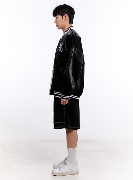 Men's Glossy Leather Varsity Jacket IM512