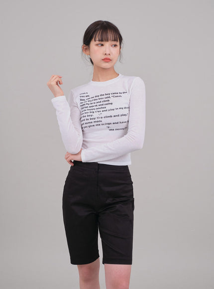 Cropped Long Sleeve T Shirt with Graphic Print F10