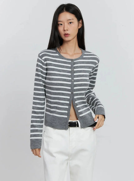 Striped Button-Up Cardigan IS515