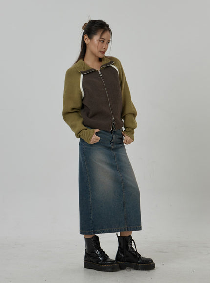 Back Slit Denim Maxi Skirt CD23