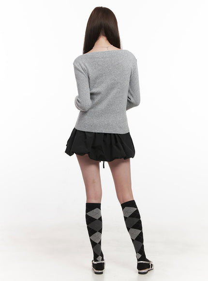 Elegant Boat-Neck Knit Sweater IJ530