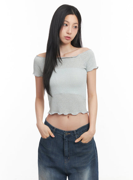 Sheer Frill Off-Shoulder Crop Top IY516