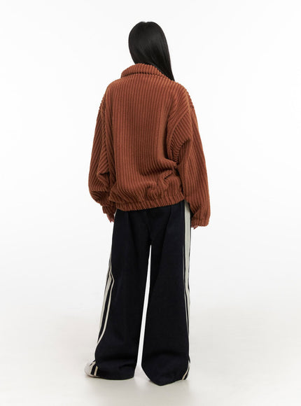 Ribbed Fuzzy Oversized Zip-Up IJ503