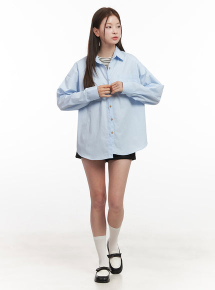 Collared Loose-Fit Button-Down Shirt IJ527