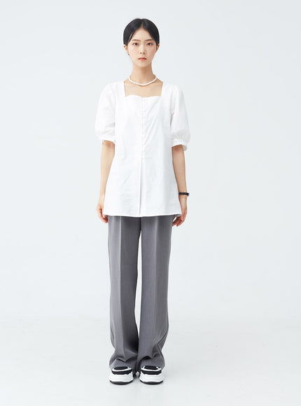 Square Neck Button-Down Slit Blouse OU19