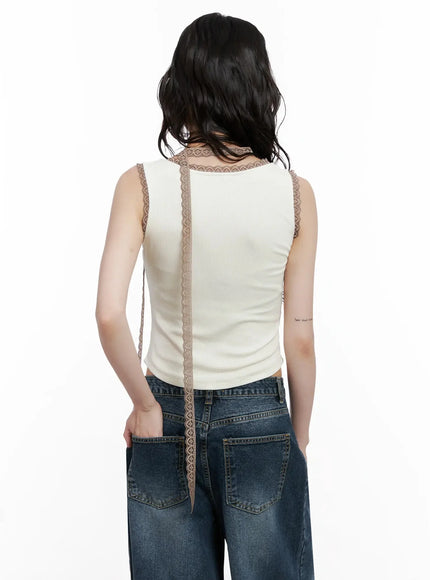 Embroidered Lace Trim Tank Top IL531