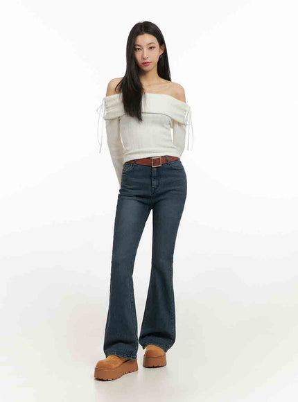 Off-Shoulder Slim-Fit Ribbon Sweater IJ503