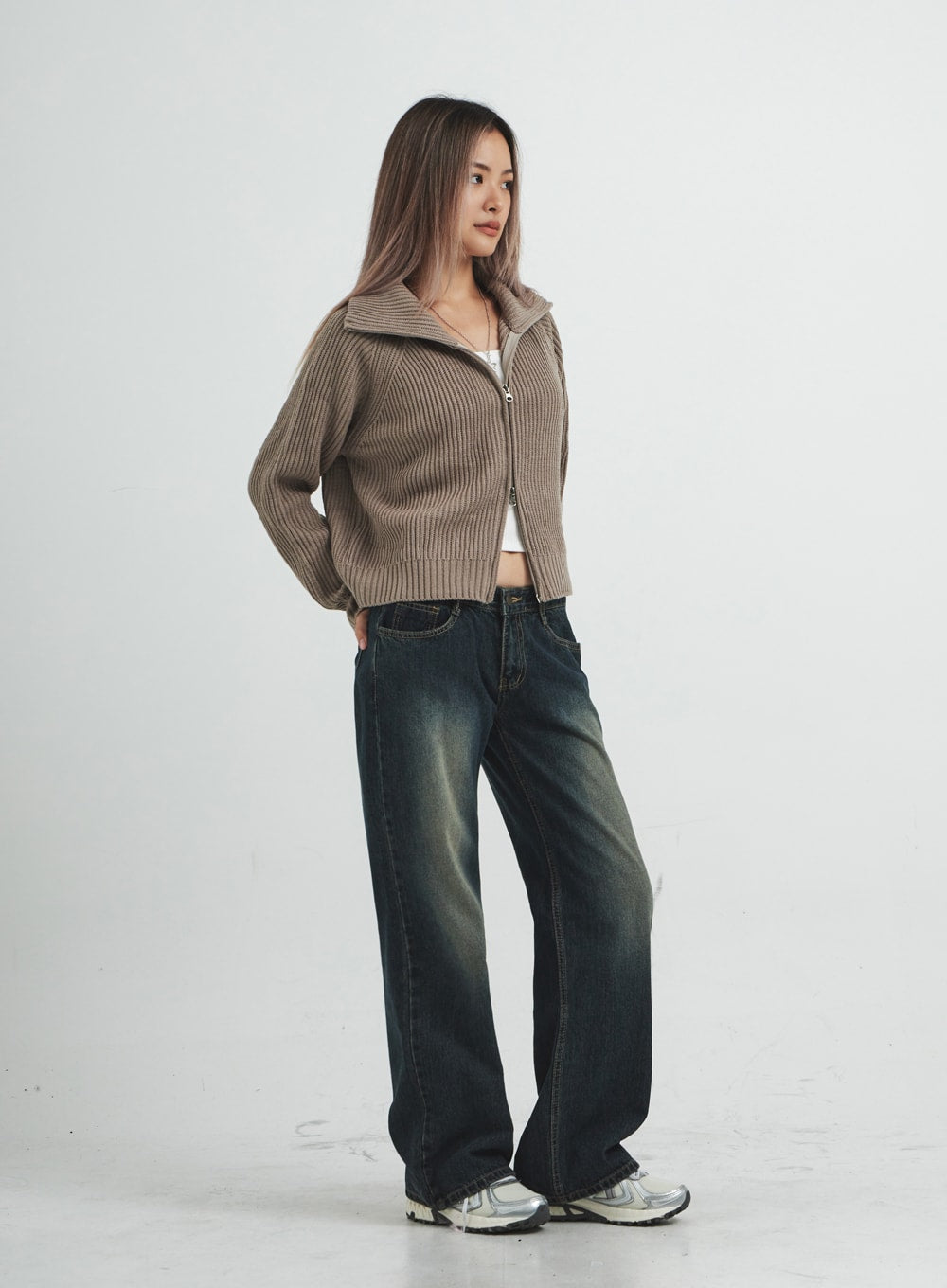 Current☆MID RISE WASHING JEANS Low Rise Washing Wide Jeans CS14 - Korean Women's Fashion