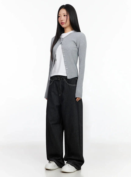 Ribbed Round Neck Cardigan CA513