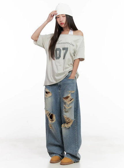 Manon Washed Distressed Wide Jeans CL518