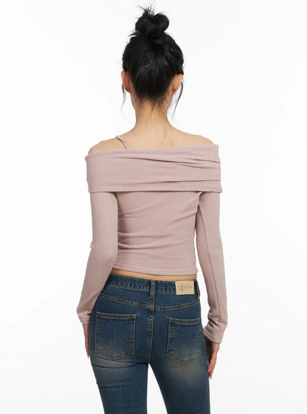 Off-Shoulder Ribbon Crop Top CJ523