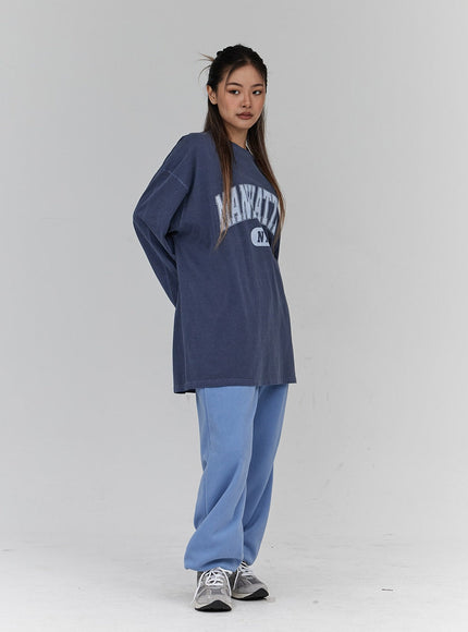 Lettering Print Oversize Long Sleeve T-Shirt Unisex CN21