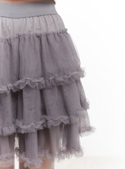Tiered Ruffle Tulle Midi Skirt CM528