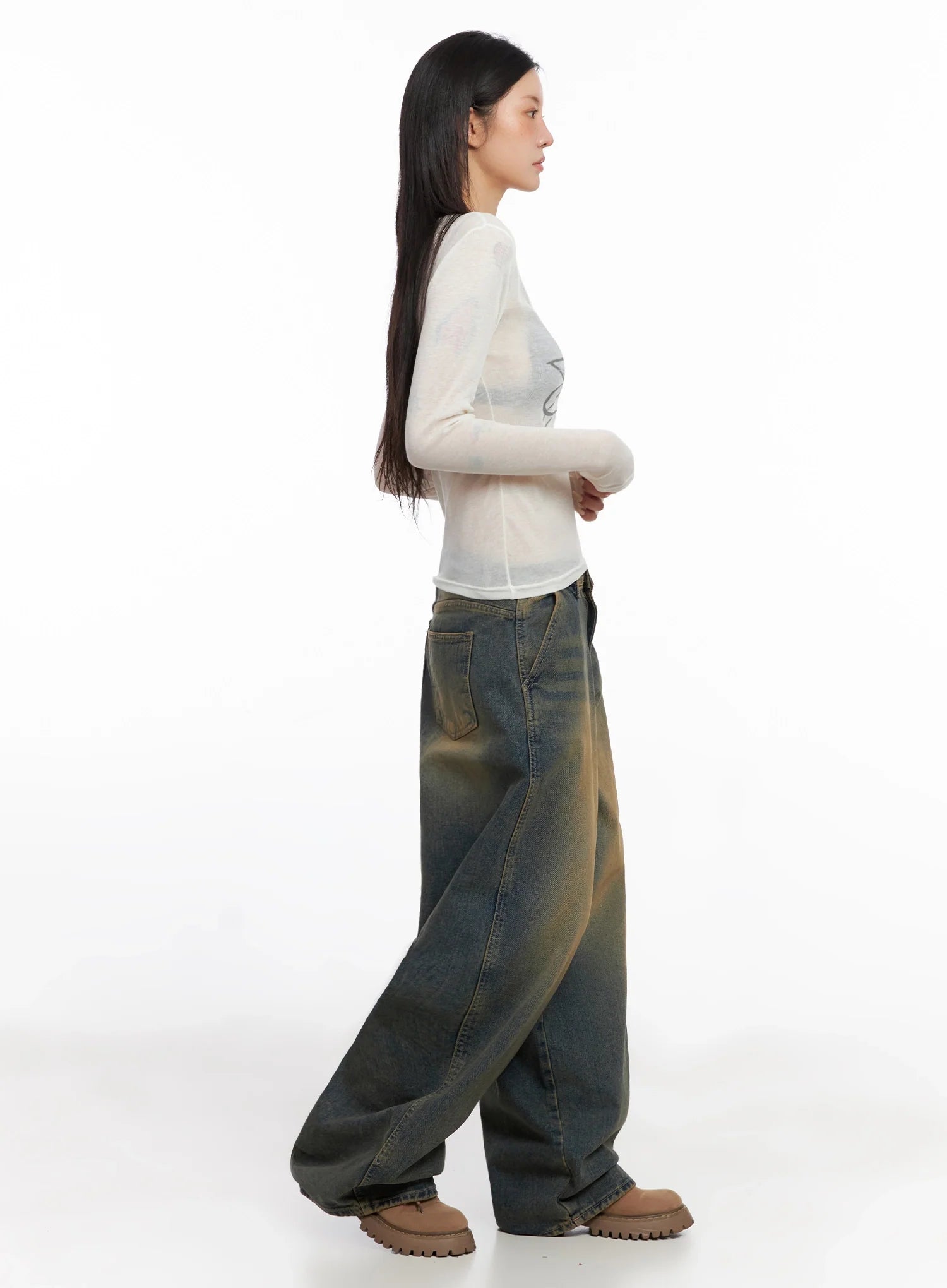 Minju Vintage Washed Baggy Jeans IS508