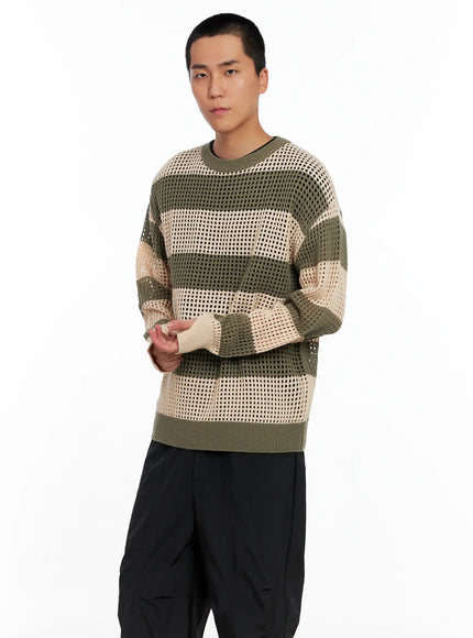 mens-striped-knit-sweater-is509 / Dark green